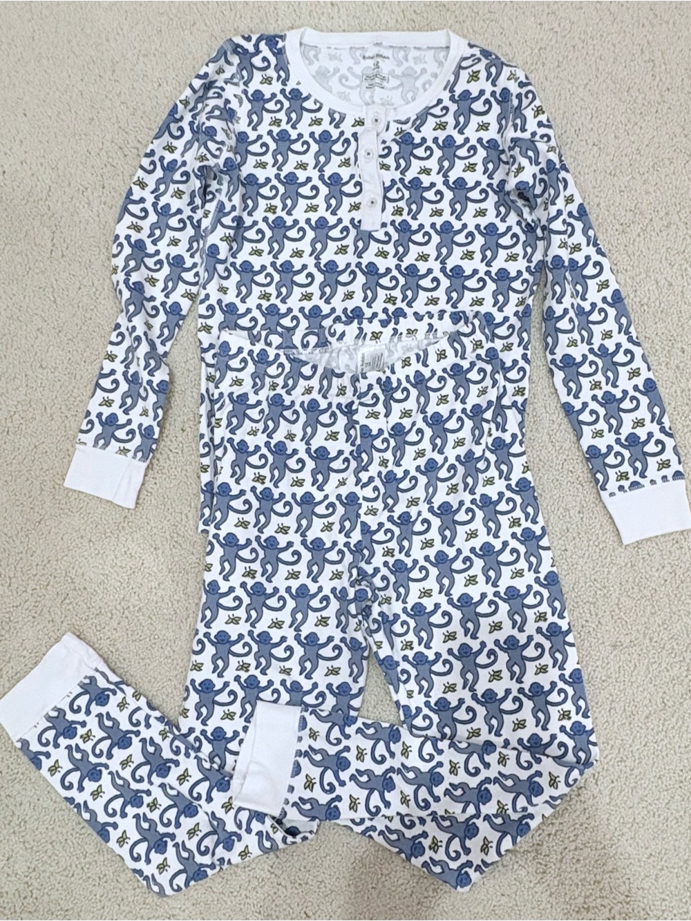 Roller Rabbit Blue Monkey Pajama Set Kids Size 12